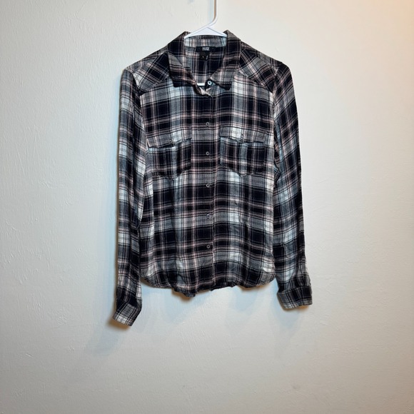 PAIGE Tops - Paige Huntley Plaid Shirt‎ Women's Small Black Adobe Rose Grey Long Sleeve Top